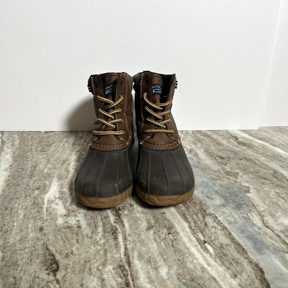 Nautica Channing Boys Brown Duck Boots Casual Rain Boots Size 4
